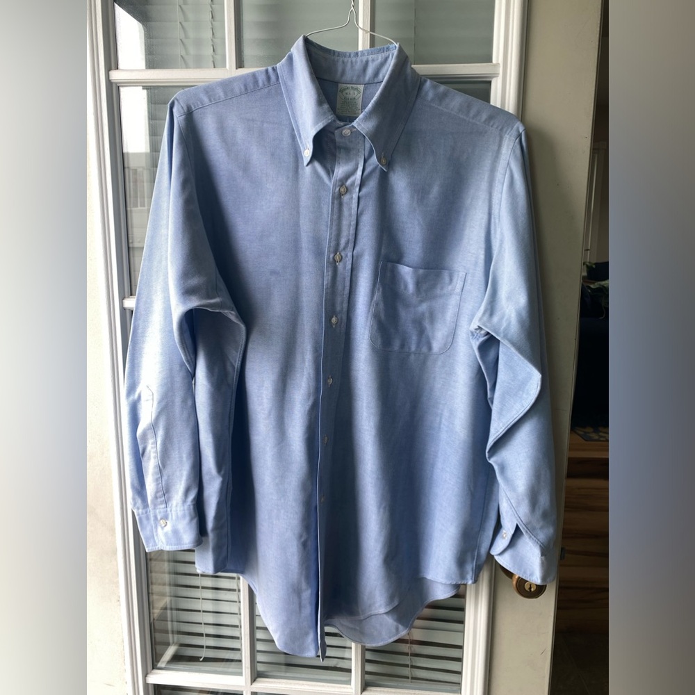 Mens Brooks Bros. Blue Cotton Oxford Cloth Dress Shirt pre-owned. Size 16 32/33